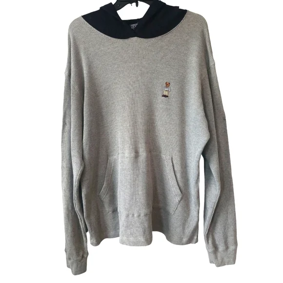 Polo Ralph Lauren Spell Out Bear Waffle Knit Hoodie Sweatshirt Size Large - Picture 1 of 16